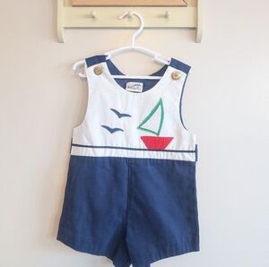 Nautical Themed Kids Romper - Blue and White